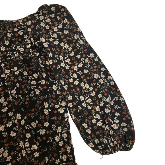 Lily Rose Long Sleeve Cinch Front Baby Doll Dress Black Floral Juniors Small S - Picture 10 of 16